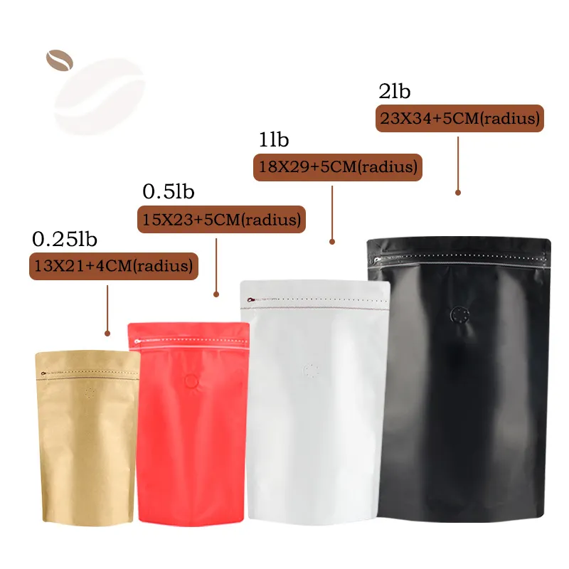 Sacs d'emballage refermables personnalisés en grains de café Sacs de café en aluminium Sacs pochette debout avec valve à fermeture éclair