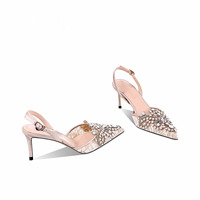 Sandales en dentelle à talons hauts pour femmes, chaussures de luxe, de haute qualité, avec strass décoratifs
