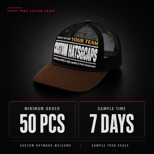 Gorras de golf trucker de malla de 5 paneles personalizadas, OEM, muestra en 7 días, MOQ bajo de 50, gorras snapback con bordado de logotipo, proveedor mayorista - Product Image 3