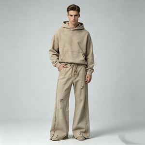 Men's sets Hooded Sweatshirt Set Printed French Terry Street Style Autumn Wear Black with <b>White</b> Pattern hoodie <b>joggers</b> wide leg - Product Image 2