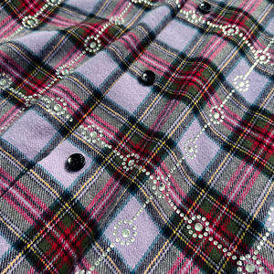 QIASNHI diseñador personalizado algodón Plaid Boxy camiseta botón Arriba Rhinestone franela camisa de gran tamaño manga larga Camiseta fabricante - Product Image 5