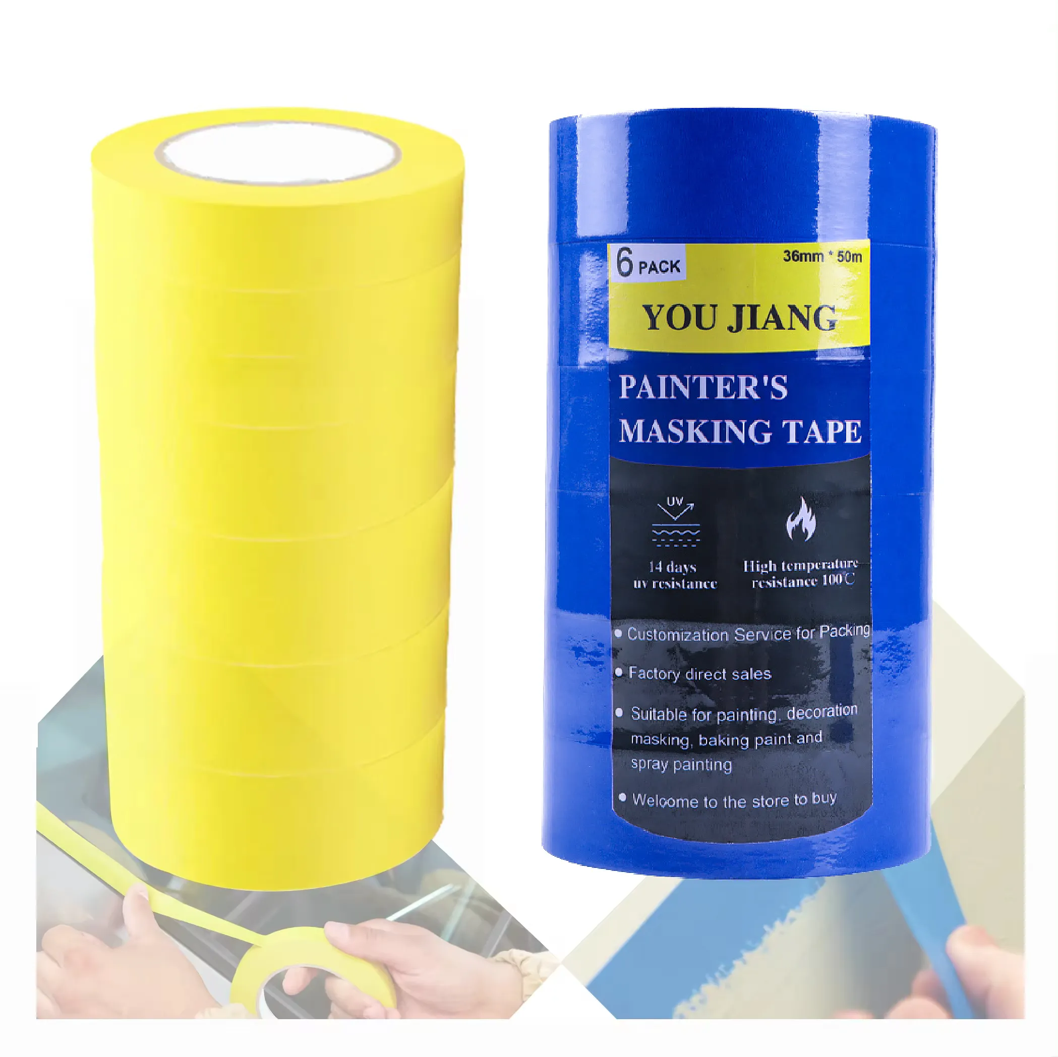 YOUJIANG Wood Painting Wall Sharp Line Blue Crepe Paper Painters 3Mm 2090 14 Days UV Resist Masking Tape