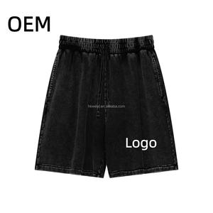 Pantalones Cortos Unisex de Verano con Logotipo Personalizado, Pantalones Cortos de Algodón Grueso con Lavado Ácido, Diseño Vintage Desteñido con Serigrafía - Product Image 1