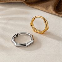 Anneau de nez/oreille minimaliste en acier inoxydable 316L, style hexagonal en bambou, clicker à charnière, segment géométrique, 16G