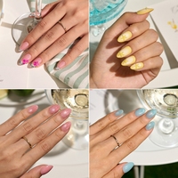 BTArtbox doux Gel XCOAT 3D Floral presse sur les ongles en gros court amande fait à la main bleu français pointe faux ongles