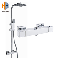 Mitigeur de douche thermostatique mural ovale apparent en laiton brossé avec poignée en laiton poli et jet de pluie moderne – Offre Spéciale