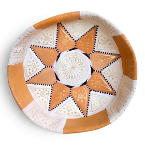 Handmade Genuine Leather Ottoman Stool Orange White Patchwork Footstool Gold Embroidered Antique Eclectic Design Living Room - Product Image 2