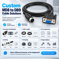 Cable de Comunicación Industrial HMI PLC MD8 Mini DIN de 8 Pines Macho a DB9 Hembra RS232, Conector Serial Personalizado MD8 a DB9