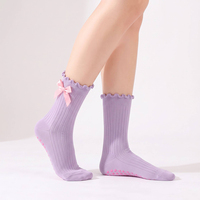 Chaussettes de Pilates personnalisées pour femmes, avec volants et nœuds décoratifs, antidérapantes, douces, respirantes, pour le yoga, la barre et la danse