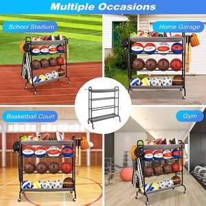 حامل تخزين كرات المرآب 4 طبقات رف الكرة المتداول كرات تنظيم الرياضة المعدات مع عجلات - Product Image 4