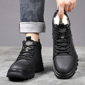 Bottes d'hiver pour hommes en cuir véritable, hauteur cheville, bout rond, doublure en peluche, semelle extérieure antidérapante en caoutchouc, semelle intermédiaire en EVA, chaudes pour l'extérieur - Product Image 3