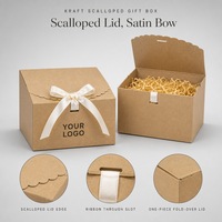 Boîte cadeau en kraft naturel personnalisée en gros avec bord festonné, ruban à nouer, fente découpée et couvercle rabattable pour l'emballage de savons faits main