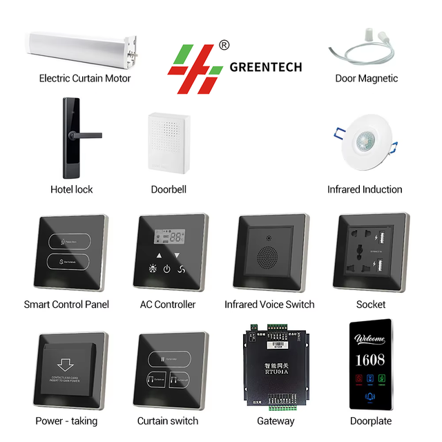 Network Hotel Guest Room Control System with Acrylic Touch Panel Intelligent Voice Light Control Customizable Outlet/Switch