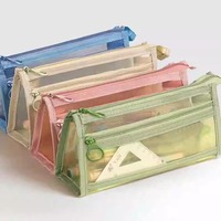 Étui à crayons en maille transparente - Double couche, tridimensionnel, grande capacité, style trousse de maquillage