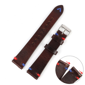Correa de <span class=keywords><strong>reloj</strong></span> de cuero genuino de 2016 mm y 2218 mm con costuras rojas y azules y hebilla de pasador; Éxito de ventas en <span class=keywords><strong>AliExpress</strong></span> directo de fábrica - Product Image 4