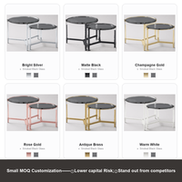 Ensemble de 2 tables basses gigognes rondes avec plateau en verre, structure en métal argenté et pieds en acrylique – Meubles de salon modernes et luxueux