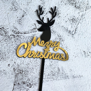 Adorno Acrílico Negro y Dorado para Pastel de Navidad con Diseño de Astas de Reno, Letrero DIY para Postres de Feliz Navidad, Regalos de <span class=keywords><strong>Año</strong></span> <span class=keywords><strong>Nuevo</strong></span> - Product Image 3