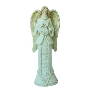 12 Inch Hele Verkoop Hars Standbeeld Hand Painted Resin Beeldjes Teken Vrede Resin Wing Angel Figurine Modellen Met Vogel