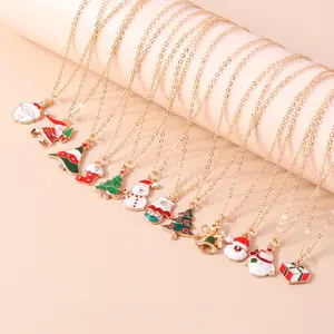 时尚卡通圣诞链项链套装珐琅圣诞树钟圣诞老人雪花吊坠妇女儿童礼品