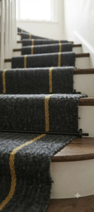 Tapis de couloir en laine noire et jute fait main, minimaliste, rayé, pour entrée, salon, chambre, décoration de sol rustique pour la maison - Product Image 4