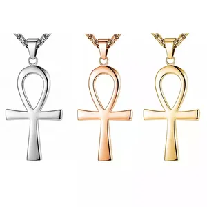 SC Edelstahl vergoldet Ankh Halskette Ankh Kreuz Halskette Altes ägyptisches Glaubens kreuz Anhänger Halskette für Frauen Männer