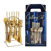 Ensemble de vaisselle réutilisable en acier inoxydable, durable et portable, 24 pièces, pour les mariages et les fêtes, couverts, cuillère, fourchette, couteau
