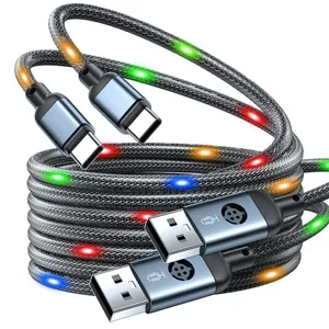 לוגו מותאם אישית LED USB טעינה מהיר כבל זורם אור טלפון אביזרי Led זוהר סוג C קול Contral תאורה נתונים כבלים