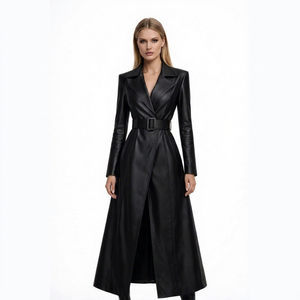 Manteau Trench Formel en Cuir de Mouton Véritable Noir, Imperméable, Respirant, Anti-Plis, Séchage Rapide, Écologique - Product Image 1