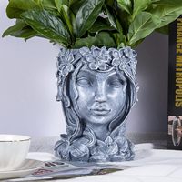Déesse visage planteur résine Pot de fleur Drainage trou tête Vase pour intérieur/extérieur succulent jardin/décor à la maison cadeau pour les femmes