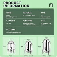 Équipement de buffet pour fête de mariage, distributeur de boissons froides en acier inoxydable plaqué or 12L, distributeurs de boissons en plastique avec robinet
