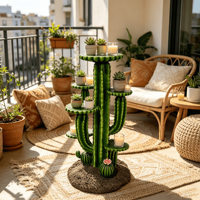 Support pour plantes en résine en forme de cactus Saguaro de 32 pouces avec 3 étagères de présentation, grand support à plusieurs niveaux pour sculptures de cactus et pots de fleurs