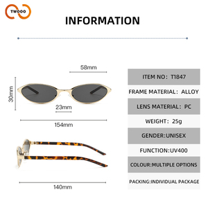 Gafas de Sol TWOOO T1847, Montura Ovalada Metálica Pequeña, Estilo Retro, Elegante, Moderno y Versátil - Product Image 3