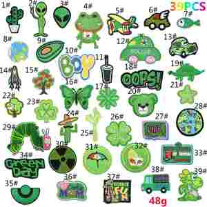 Factory Sell Iron on Green Set Cartoon Caterpillar Car Flight Frog Embroidery Patch for Kid's Clothes Hat Bag Decoration - Product Image 2