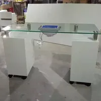 Table de manucure de luxe avec dessus en verre, lumière noire, à double tiroir, avec collecteur de poussière