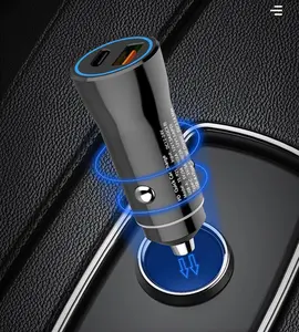 Pengisi daya Usb Mobil Multi portabel, pengisi daya Cepat 3a aluminium Aloi 2 Port 38W Tipe C QC3.0 untuk Iphone Samsung