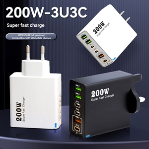 Nouveau chargeur multi-ports 200W, 3 ports <span class=keywords><strong>USB</strong></span> + 3 ports PD, <span class=keywords><strong>adaptateur</strong></span> de charge rapide 6-en-1 avec LED 5V 2.4A, compatible avec les prises US/EU/UK - Product Image 2
