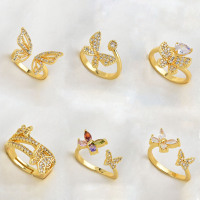 Mode brillant papillon coloré blanc cristal anneaux cuivre 18K réglable anneaux bijoux pour femmes