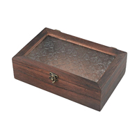 Boîte de rangement carrée en bois écologique, style nordique rétro, en bois massif, avec fleur de begonnie, boîte de rangement décorative de bureau en verre, à charnières