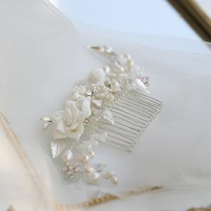 Nupcial plata peine del <span class=keywords><strong>pelo</strong></span> ópalo rhinestone cerámica flor peine del <span class=keywords><strong>pelo</strong></span> largo tocado de perlas <span class=keywords><strong>naturales</strong></span> - Product Image 3