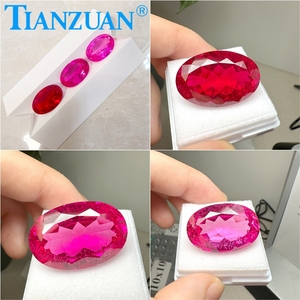 พลอยทับทิมสังเคราะห์ขนาดใหญ่ 20*30 มม. 59 กะรัต สีแดงเลือดนก/ชมพูโรส/มอร์แกไนต์ รูปทรงวงรี มีตำหนิ  AGL - Product Image 3