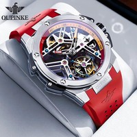 Reloj Mecánico Automático Hangzhou Real Tourbillon 8003, Unisex, Esqueleto Transparente, Caja de Silicona y Acero Inoxidable, con Puntero