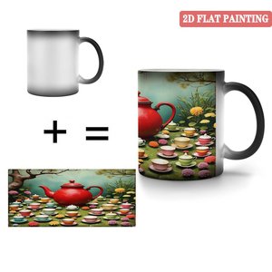 Mug en céramique noir givré de 11 oz sensible à la chaleur avec motif Jardin de Thé pour sublimation - Product Image 4