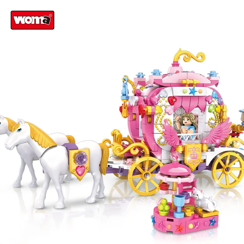 WOMA TOYS C0250 Wholesale Customize Girl MOC Assembly Princess Carriage Toy Model Horse Car For Kids Puzzle Building Block Brick