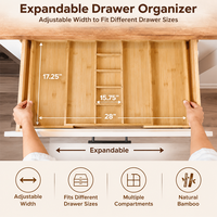 Organisateur de tiroir de cuisine extensible en bambou de qualité supérieure avec plateau à ustensiles, type vertical non pliable, respectueux de l'environnement