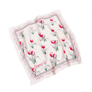 Pañuelo Cuadrado de Seda con Estampado de Tulipanes 70x70 cm, Ligero, Accesorio de Moda para Mujer - Product Image 1