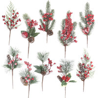 Ranting Cranberry Merah, Jarum Pinus, Kepingan Salju, Dekorasi Rumah, Dekorasi Natal, Ranting Cedar Natal Buatan