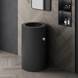 Lavabo sur pied rond moderne en acier inoxydable avec robinet cascade dissimulé, pour salle de bain, hôtel et maison de luxe - Product Image 2