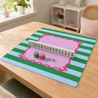 Tapis de mahjong antidérapant et imperméable avec sac de rangement, design rayé pastel pour les soirées de jeu à la maison