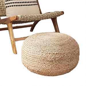 Pouf ottoman en rotin fait main, rond de 19 pouces, style rustique moderne, meubles de salon, coussin de sol, décoration intérieure - Product Image 3
