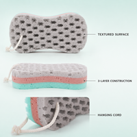 Éponge de bain 3 couches en gros avec corde de suspension, éponge exfoliante douce pour le corps pour adultes et enfants, couleur personnalisée OEM ODM, lots en vrac